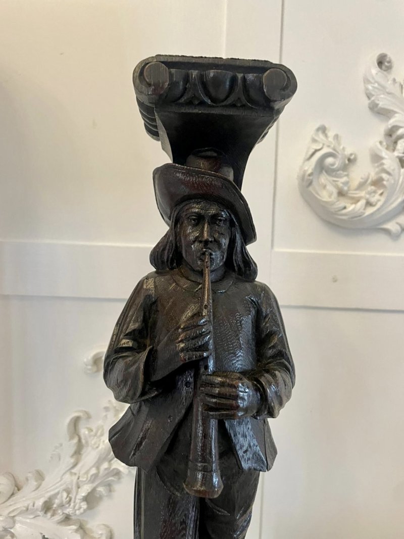 Unusual Pair of Antique Victorian Quality Carved Oak Figures - Image 5